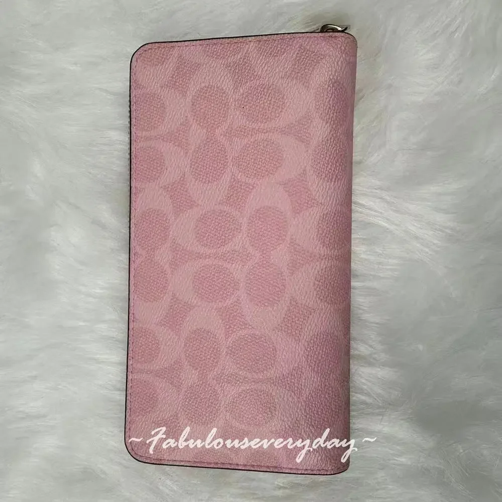 Coach Long Zip Around Wallet in Signature Canvas Gold/Powder Pink CEC20 NWT